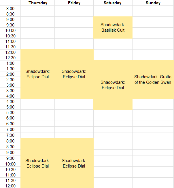 GenCon Schedule